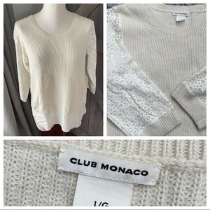 Club Monaco rabbit hair cashmere blend cream lace sleeve sweater 6016